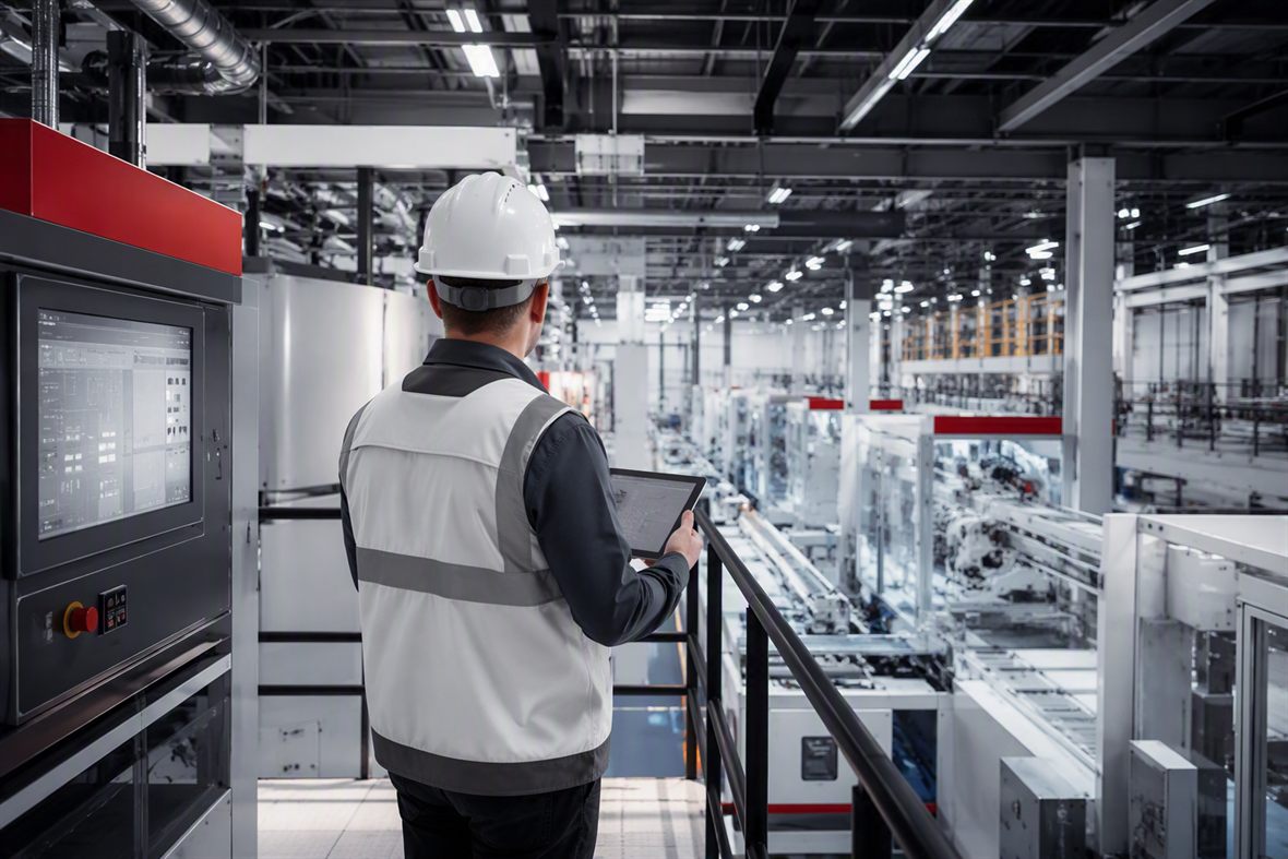 Auditeur sécurité observant une zone industrielle